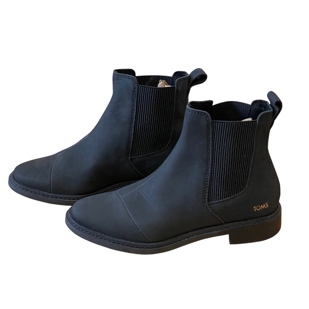 TOMS Charlie Black Leather Chelsea  Boots Comfortable‎ Classic Style Size 6 - Picture 5 of 12